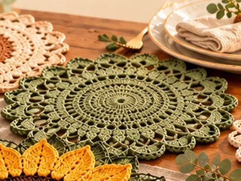 Sage green lace crochet placemat